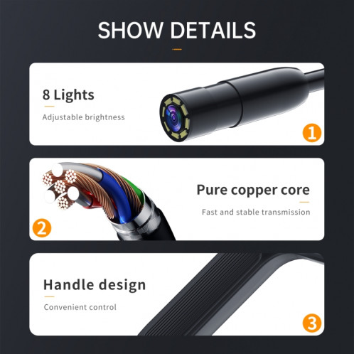 Endoscope de pipeline industriel détachable à lentilles avant P200 de 8 mm avec écran de 4,3 pouces, spécification : tube souple de 2 m SH7002976-012